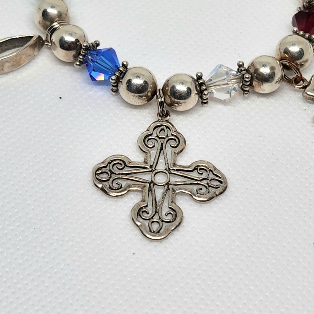 Multi Cross Charm Silver Bracelet. - Picture 4 of 6